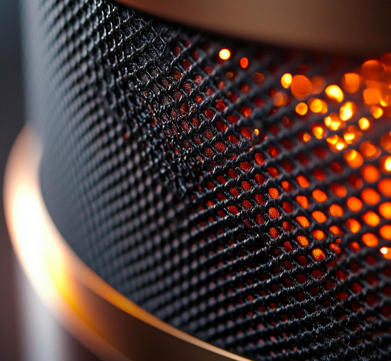 Dettaglio di una rete in acciaio di un fungo riscaldante per esterni