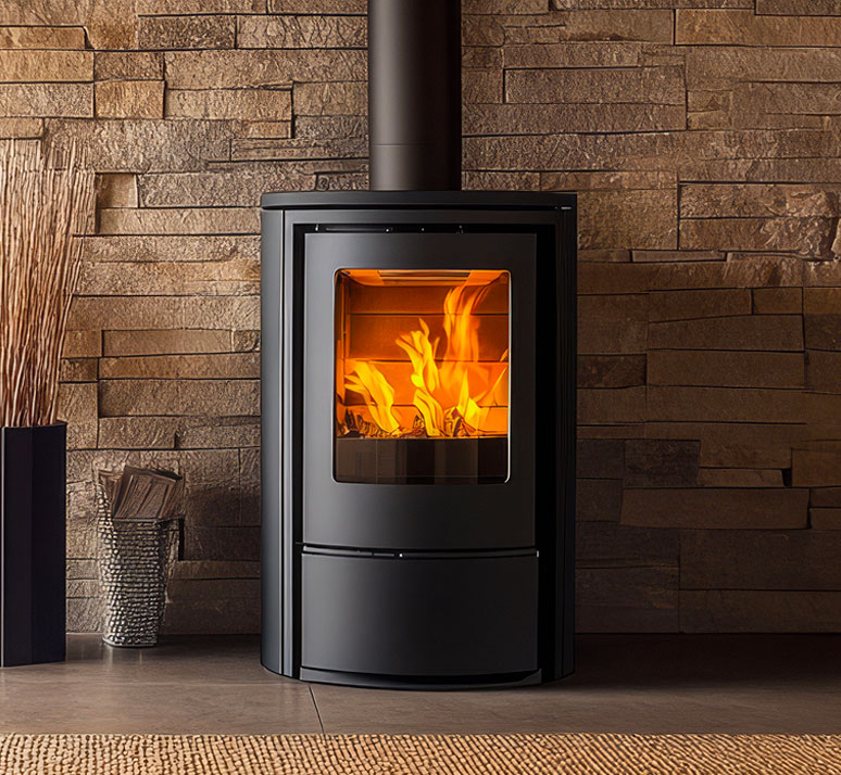 Stufa a gas accesa in un contesto casalingo